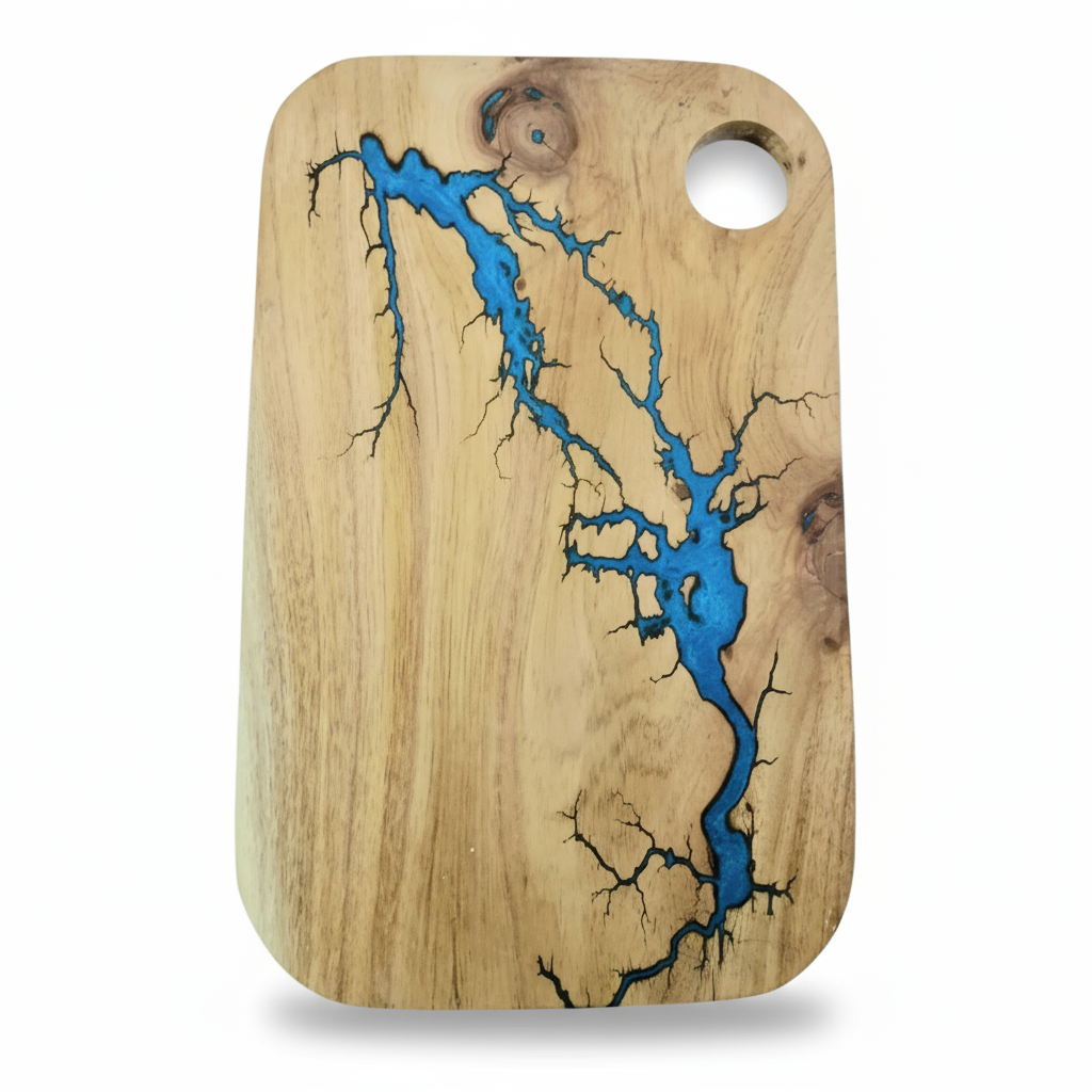 Artisan Charcuterie Board – Blue Resin Wood Serving Platter | Nav Konst Handmade Acacia Cheese Board with Sapphire Epoxy