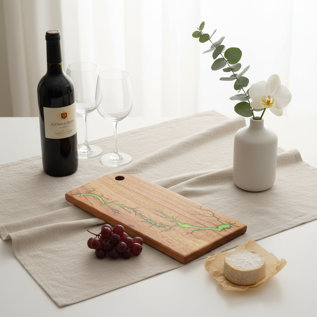 Resin Charcuterie Board 16×8 – Green Fractal Epoxy Serving Platter | Nav Konst Handmade Acacia Cheese Board