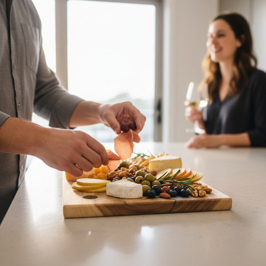 Handcrafted wooden chopping board white pearl resin acacia wood cutting board Nav Konst Indian kitchenware