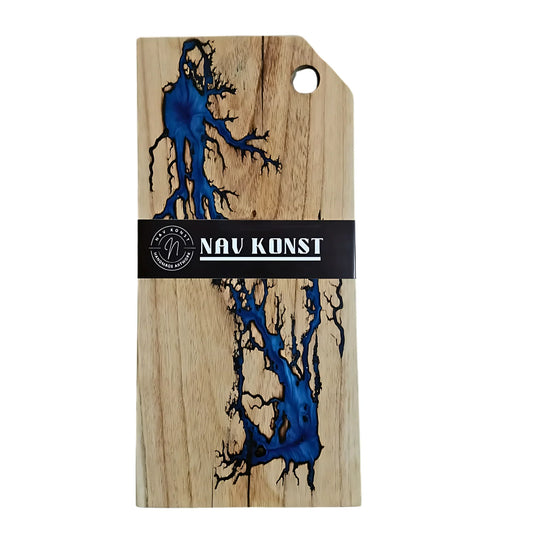 Nav Konst Acacia Wood Resin Charcuterie & Cutting Board – 16″×8″ Handmade Serving Platter with Blue Epoxy Inlay - Nav Konst