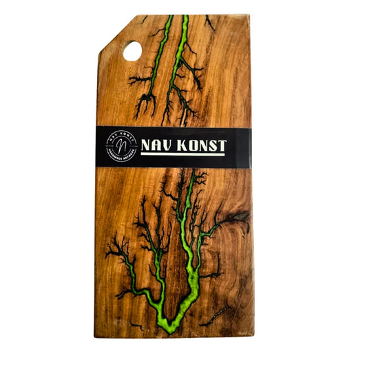 Nav Konst Resin Charcuterie & Cutting Board – 16″×8″ Handmade Acacia Wood Cheese Serving Platter with Green Epoxy Inlay - Nav Konst