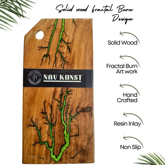 Nav Konst Resin Charcuterie & Cutting Board – 16″×8″ Handmade Acacia Wood Cheese Serving Platter with Green Epoxy Inlay - Nav Konst