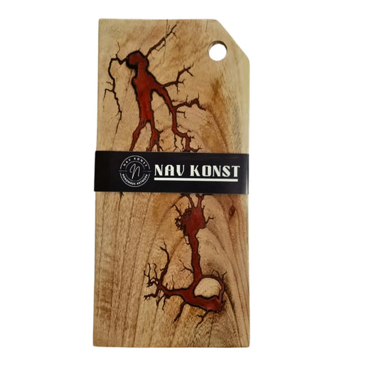 Nav Konst Resin Charcuterie & Cutting Board – 16″×8″ Handmade Acacia Wood Cheese Serving Platter with Red Epoxy Inlay - Nav Konst