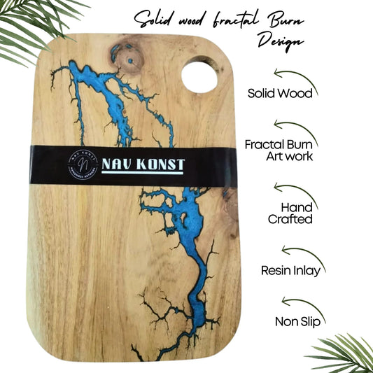 Nav Konst Resin Charcuterie & Cutting Board – 16.5″×10.5″ Handmade Acacia Wood Serving Platter with Blue Epoxy Inlay - Nav Konst