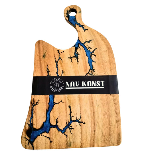 Nav Konst Resin Charcuterie & Cutting Board – 16″×10.5″ Handmade Acacia Wood Cheese Serving Platter with Blue Epoxy Inlay - Nav Konst