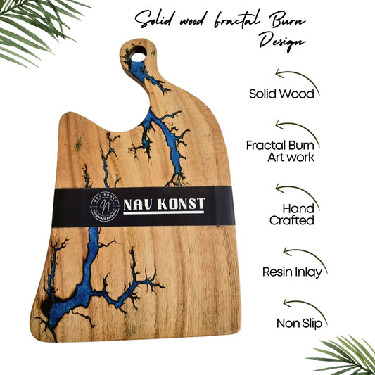 Nav Konst Resin Charcuterie & Cutting Board – 16″×10.5″ Handmade Acacia Wood Cheese Serving Platter with Blue Epoxy Inlay - Nav Konst