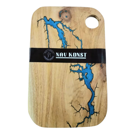 Nav Konst Resin Charcuterie & Cutting Board – 16.5″×10.5″ Handmade Acacia Wood Serving Platter with Blue Epoxy Inlay - Nav Konst