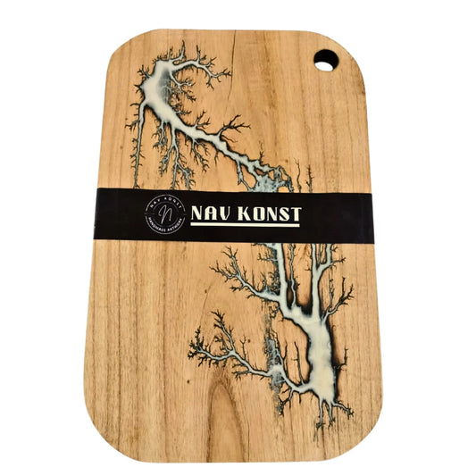 Nav Konst Resin Charcuterie & Cutting Board – 16.5″×10.5″ Handmade Acacia Wood Cheese Serving Platter with White Pearl Epoxy Inlay - Nav Konst