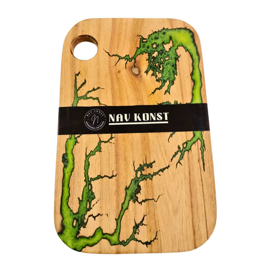 Nav Konst Resin Charcuterie & Cutting Board – 16.5″×10.5″ Handmade Acacia Wood Cheese Serving Platter with Green Epoxy Inlay - Nav Konst