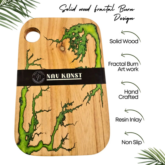 Nav Konst Resin Charcuterie & Cutting Board – 16.5″×10.5″ Handmade Acacia Wood Cheese Serving Platter with Green Epoxy Inlay - Nav Konst