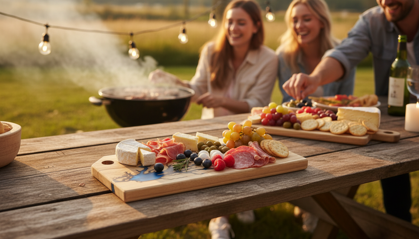 Handmade resin charcuterie boards acacia wood serving platters luxury entertaining Nav Konst