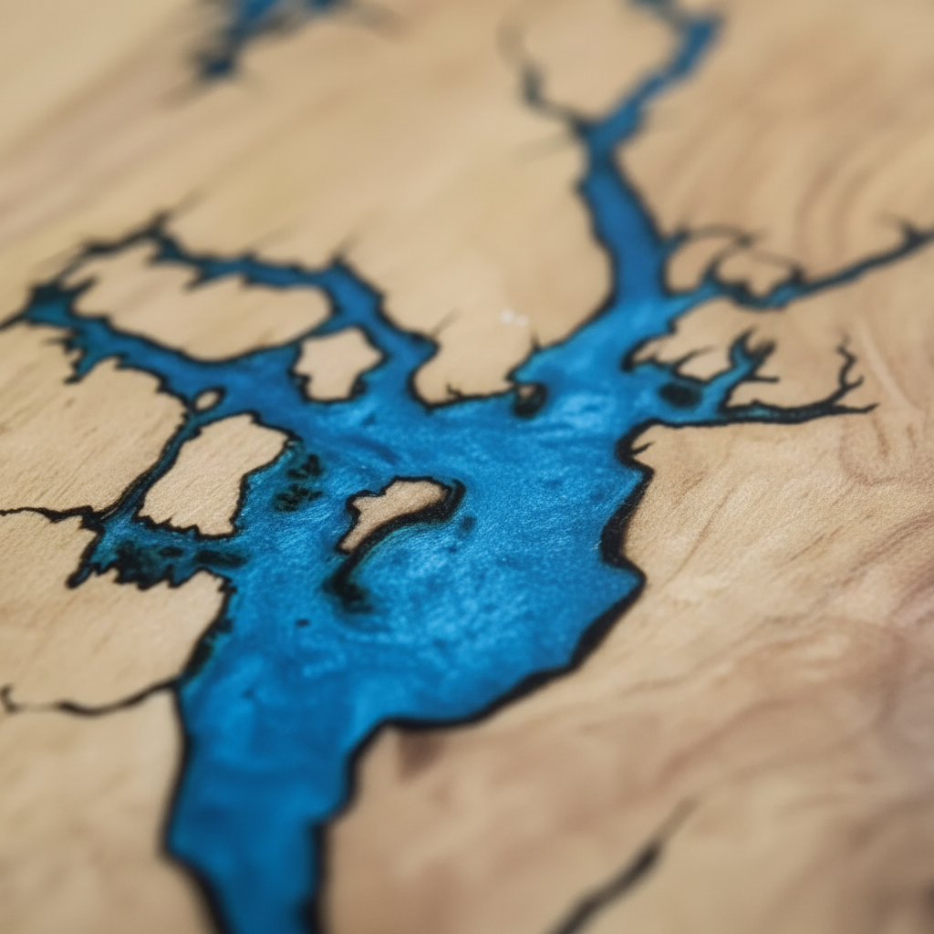 Artisan Charcuterie Board – Blue Resin Wood Serving Platter | Nav Konst Handmade Acacia Cheese Board with Sapphire Epoxy