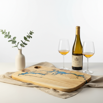 Artisan Charcuterie Board – Blue Resin Wood Serving Platter | Nav Konst Handmade Acacia Cheese Board with Sapphire Epoxy