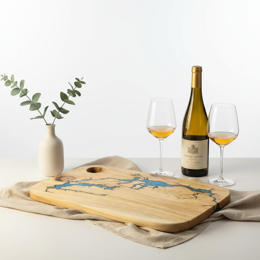 Artisan Charcuterie Board – Blue Resin Wood Serving Platter | Nav Konst Handmade Acacia Cheese Board with Sapphire Epoxy