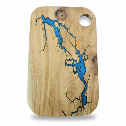 Artisan Charcuterie Board – Blue Resin Wood Serving Platter | Nav Konst Handmade Acacia Cheese Board with Sapphire Epoxy