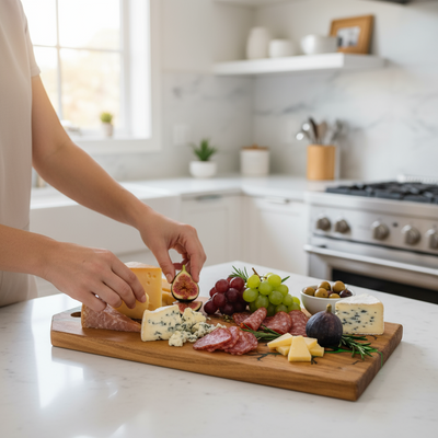 Artisan Charcuterie Board – Blue Resin Wood Serving Platter | Nav Konst Handmade Acacia Cheese Board with Sapphire Epoxy