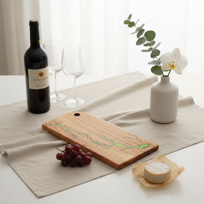 Resin Charcuterie Board 16×8 – Green Fractal Epoxy Serving Platter | Nav Konst Handmade Acacia Cheese Board