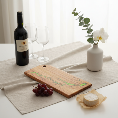 Resin Charcuterie Board 16×8 – Green Fractal Epoxy Serving Platter | Nav Konst Handmade Acacia Cheese Board