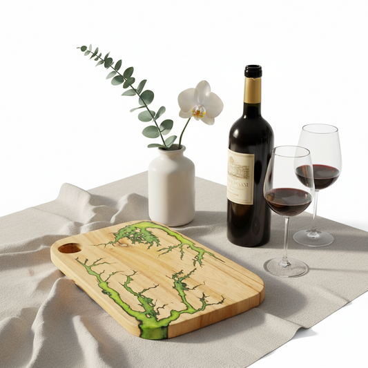Green Epoxy Charcuterie Board 16.5×10.5 – Handmade Resin Wood Serving Platter | Nav Konst Acacia Cheese Board