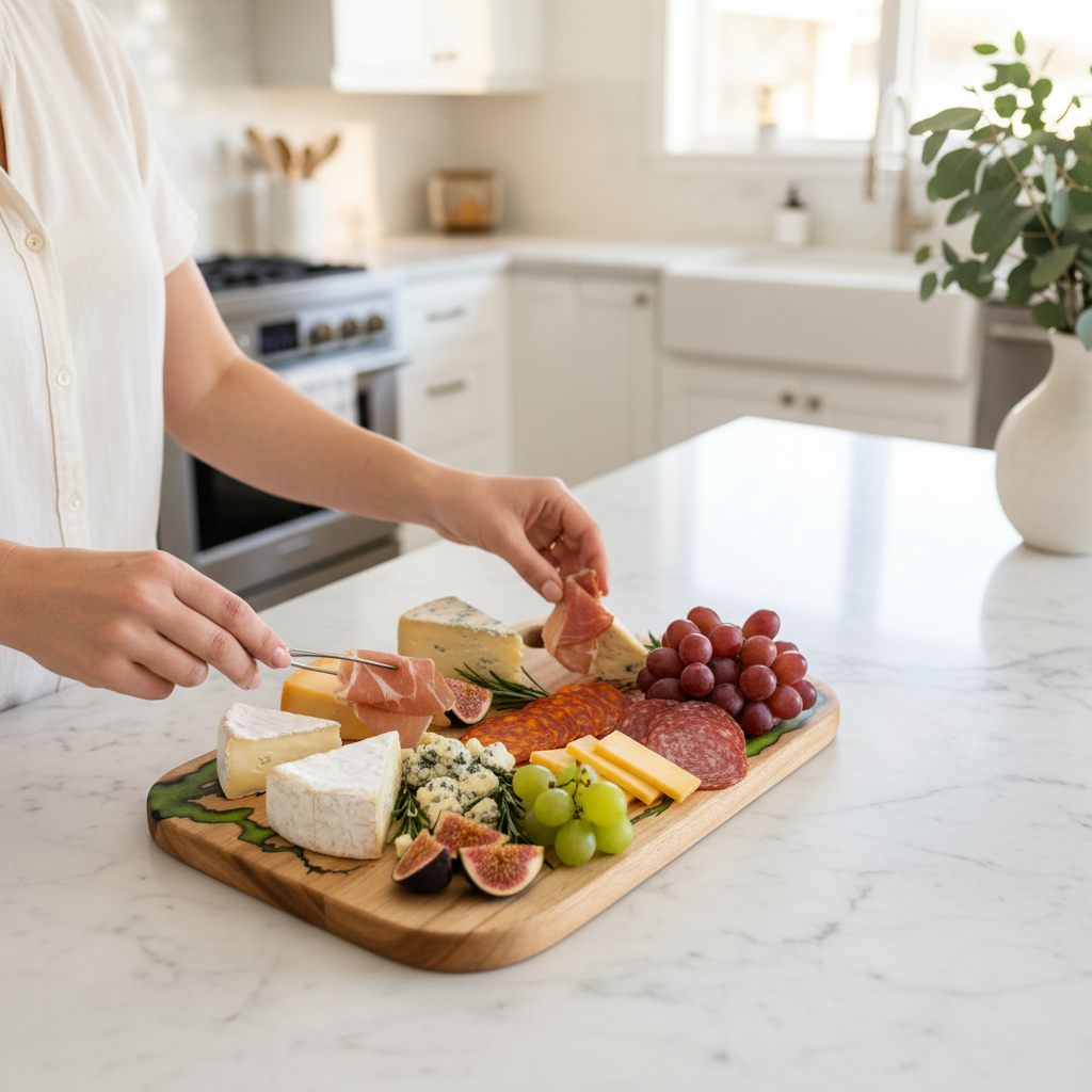 Green Epoxy Charcuterie Board 16.5×10.5 – Handmade Resin Wood Serving Platter | Nav Konst Acacia Cheese Board