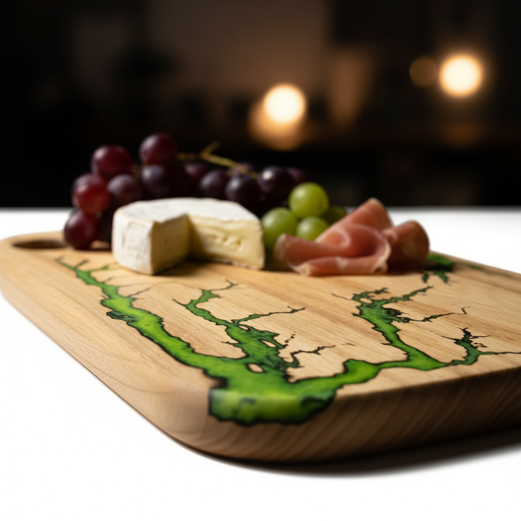 Green Epoxy Charcuterie Board 16.5×10.5 – Handmade Resin Wood Serving Platter | Nav Konst Acacia Cheese Board