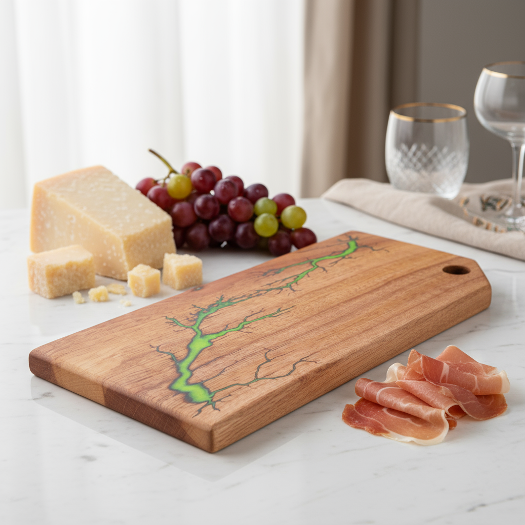 Resin Charcuterie Board 16×8 – Green Fractal Epoxy Serving Platter | Nav Konst Handmade Acacia Cheese Board