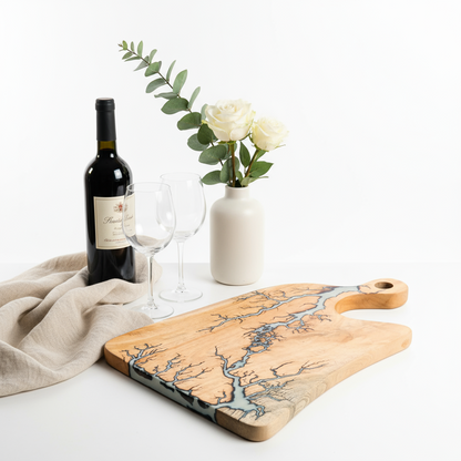 Handmade Charcuterie Board 16×10.5 – White Resin Wood Serving Platter | Nav Konst Acacia Cheese Board with Ivory Epoxy