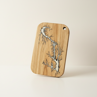 Wooden Charcuterie Board 16.5×10.5 – White Pearl Resin Serving Platter | Nav Konst Handmade Acacia Cheese Board