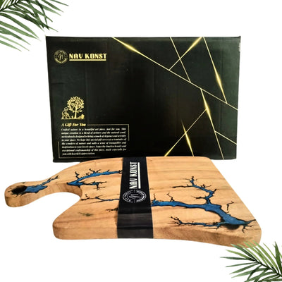 Blue resin charcuterie board 16 inch acacia wood cheese board Nav Konst