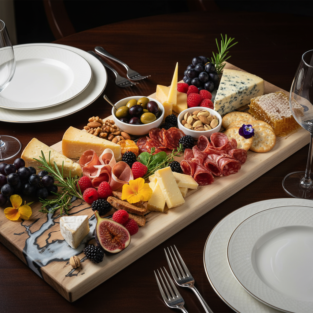 White Resin Board - Styled with Food